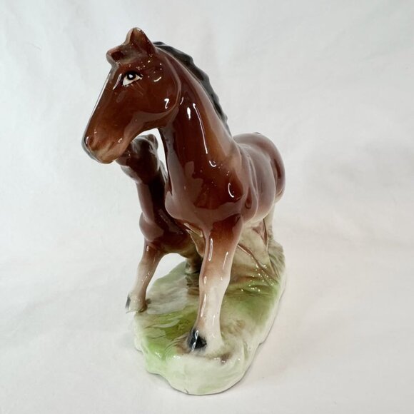 Vintage Porcelain Horse Figurine With Foal Statue Hand Painted Glazed Realistic - Picture 3 of 8